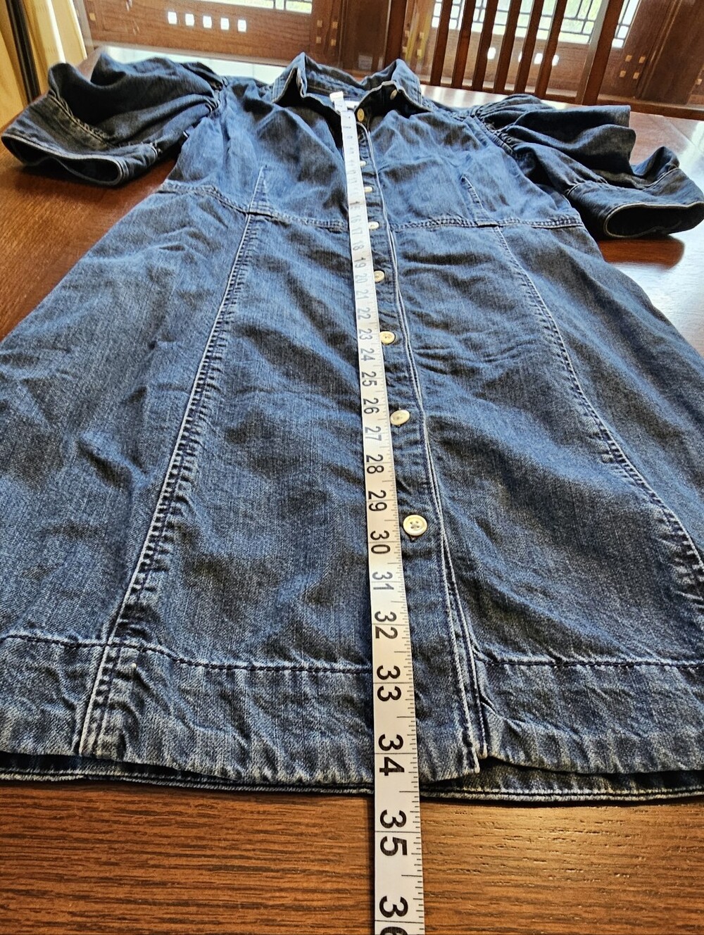 Frame Gillian Puff-Sleeve Denim Dress Medium - Picture 10 of 13